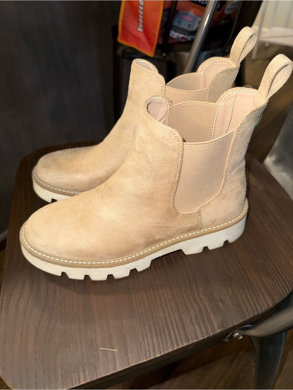 Chinese Laundry Tan Suede Chelsea Lug Boots